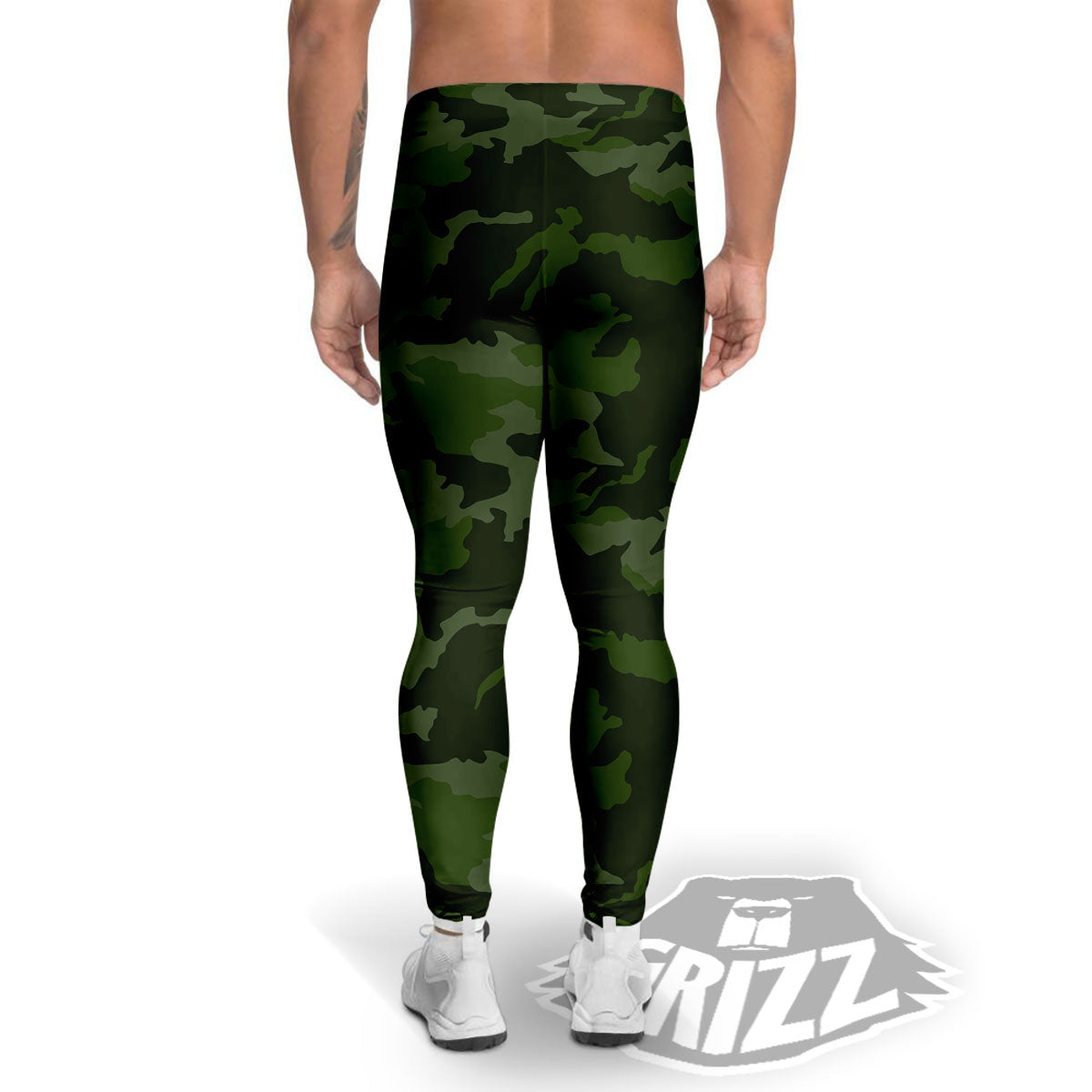 Camouflage Green And Black Print Men's Leggings-grizzshop