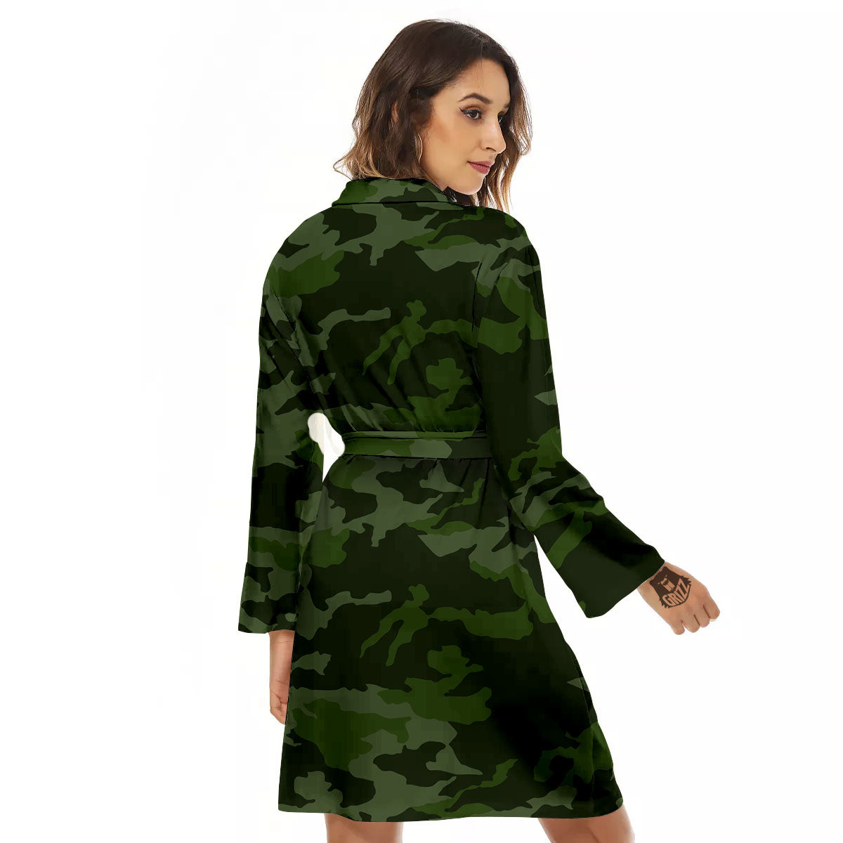 Camouflage Green And Black Print Women's Robe-grizzshop