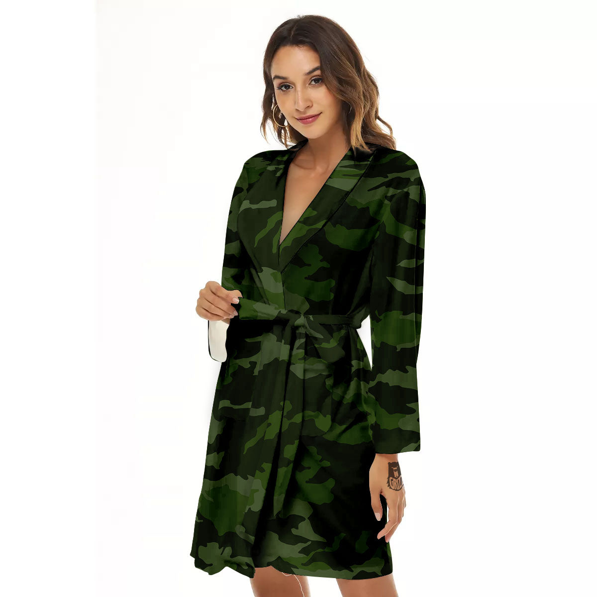 Camouflage Green And Black Print Women's Robe-grizzshop