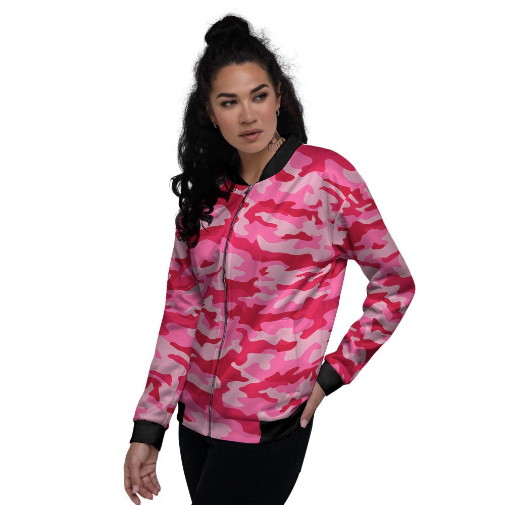 Camouflage Hot Pink Print Women's Bomber Jacket-grizzshop
