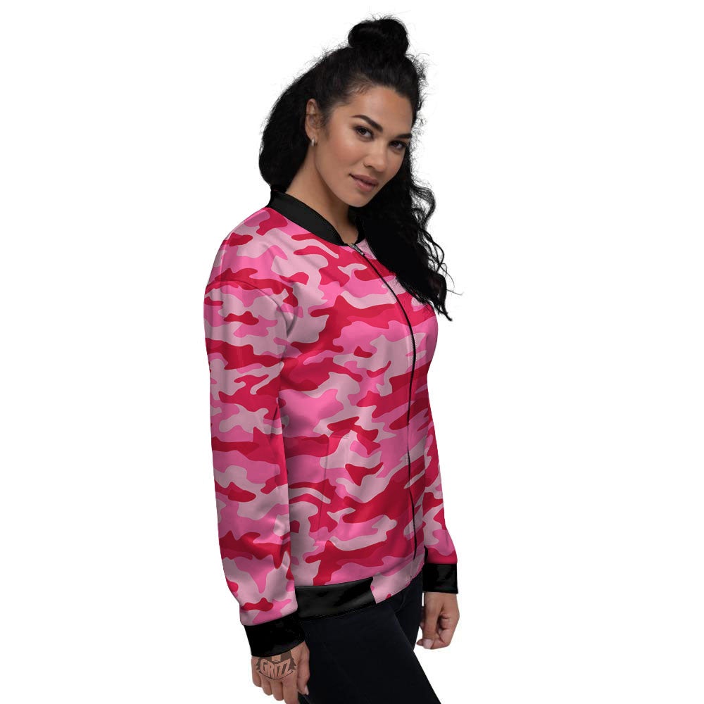 Camouflage Hot Pink Print Women's Bomber Jacket-grizzshop
