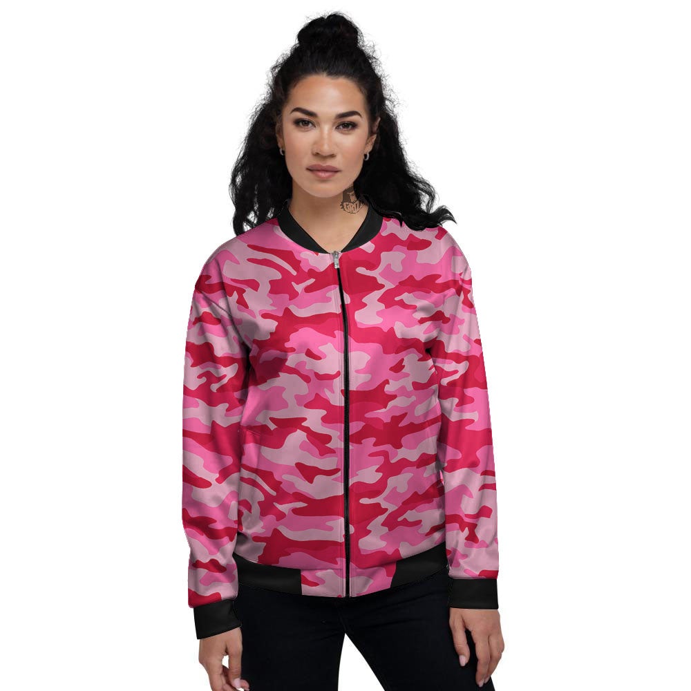 Camouflage Hot Pink Print Women's Bomber Jacket-grizzshop