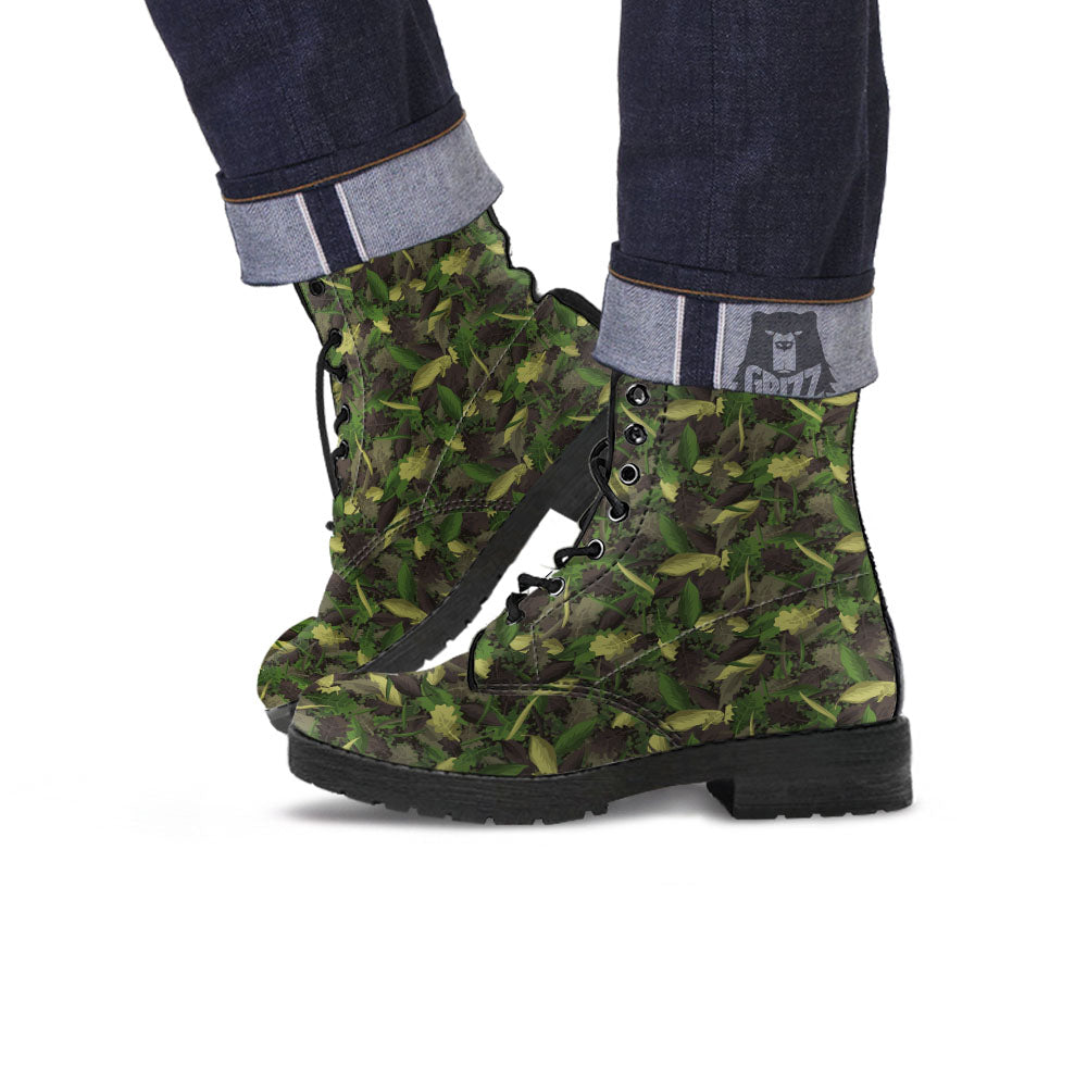 Camouflage Hunting Oak Tree Print Leather Boots-grizzshop