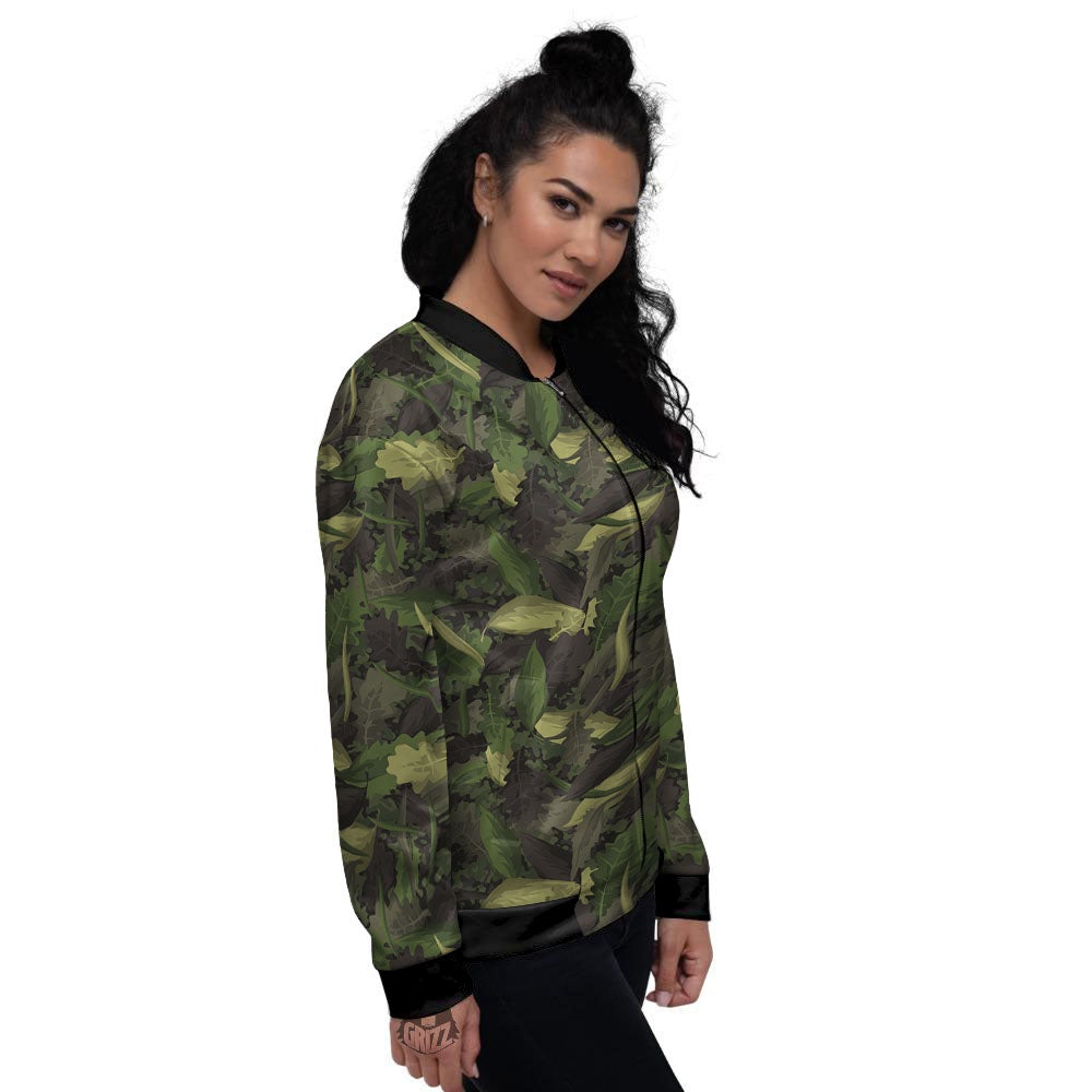 Camouflage Hunting Oak Tree Print Women's Bomber Jacket-grizzshop