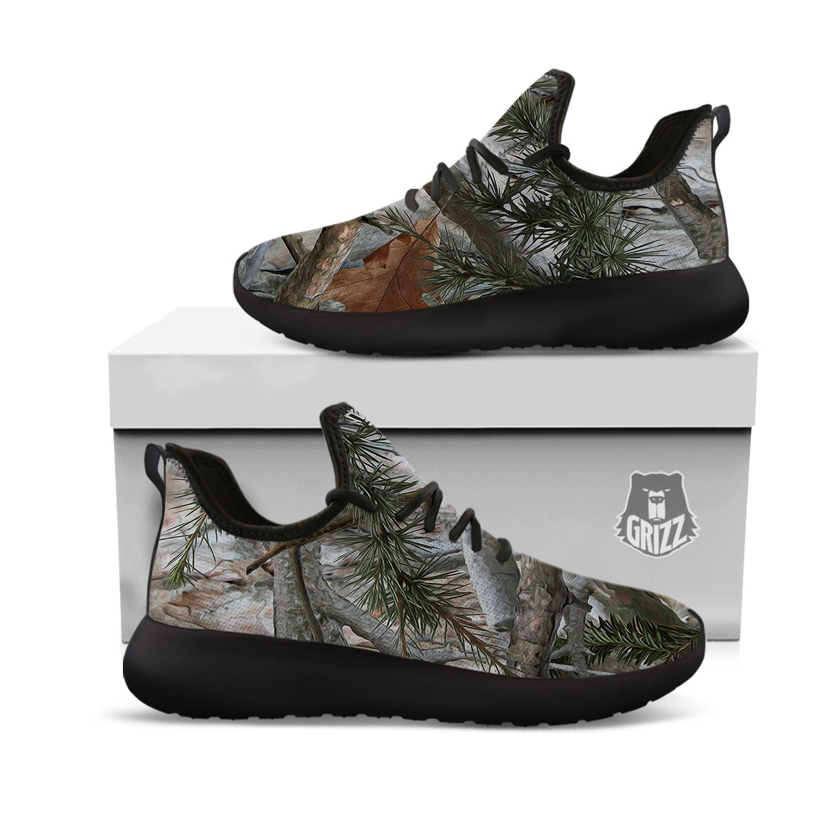 Camouflage Hunting Print Pattern Black Athletic Shoes-grizzshop