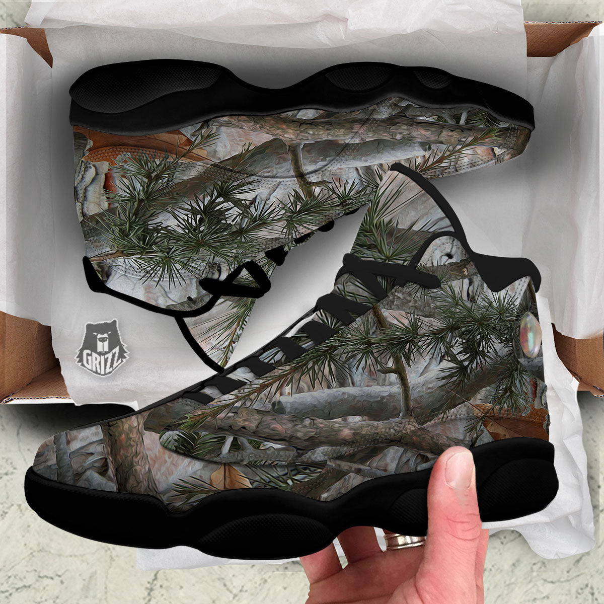 Camouflage Hunting Print Pattern Black Basketball Shoes-grizzshop