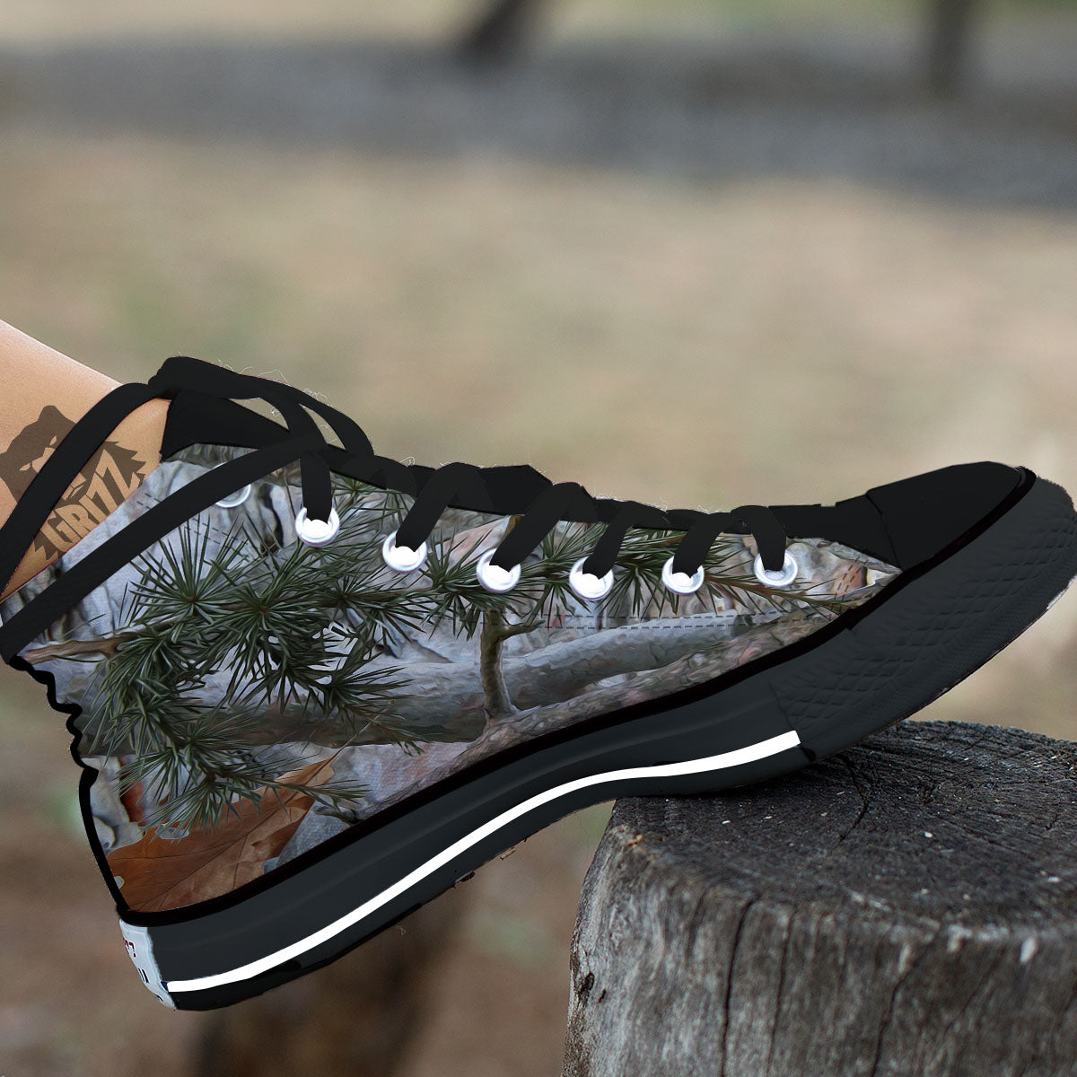 Camouflage Hunting Print Pattern Black High Top Shoes-grizzshop