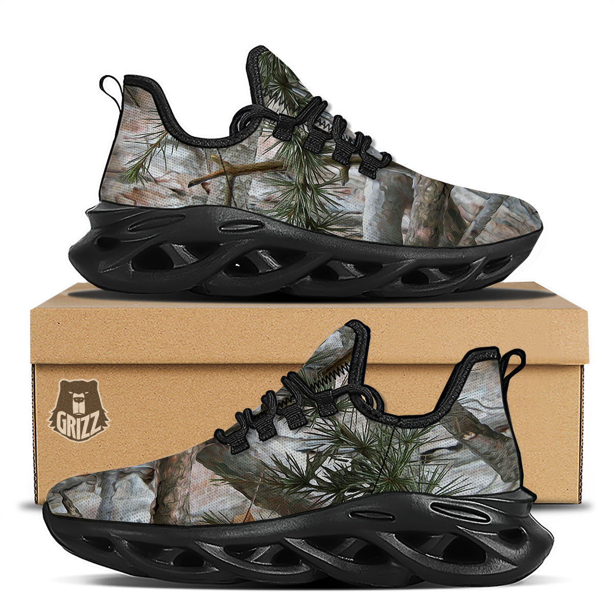 Camouflage Hunting Print Pattern Black Running Shoes-grizzshop