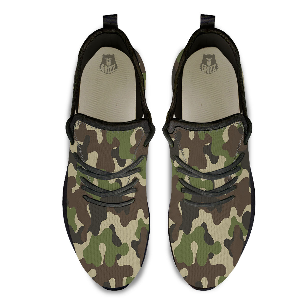 Camouflage Jungle Hunting Print Black Athletic Shoes-grizzshop