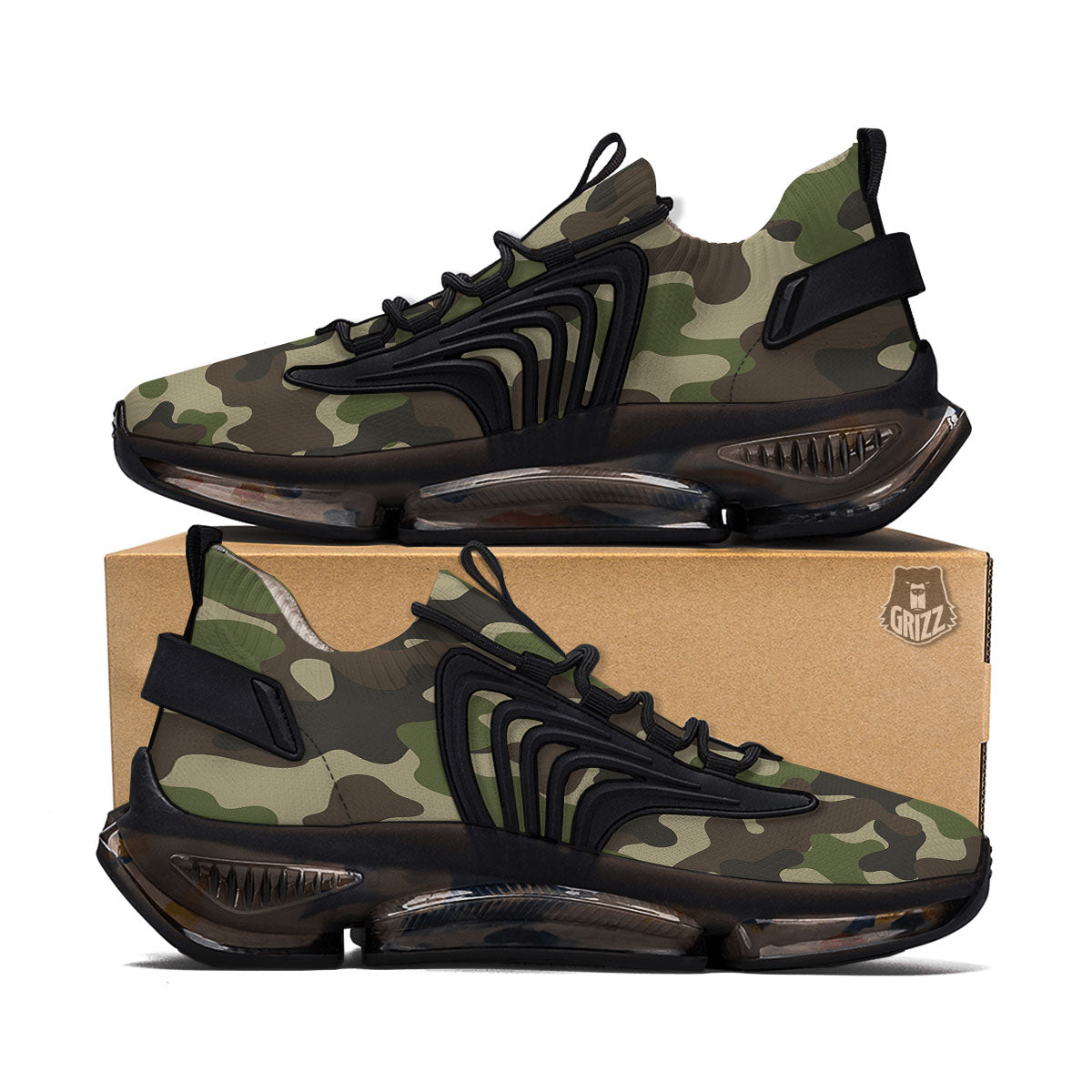 Camouflage Jungle Hunting Print Black Gym Shoes-grizzshop