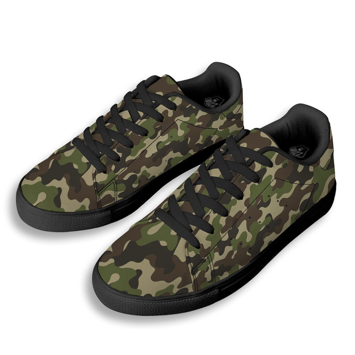 Camouflage Jungle Hunting Print Black Low Top Sneakers-grizzshop