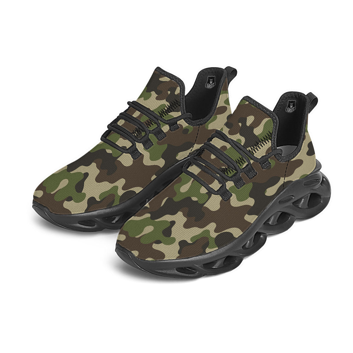 Camouflage Jungle Hunting Print Black Running Shoes-grizzshop