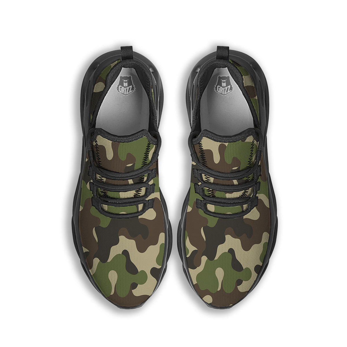 Camouflage Jungle Hunting Print Black Running Shoes-grizzshop