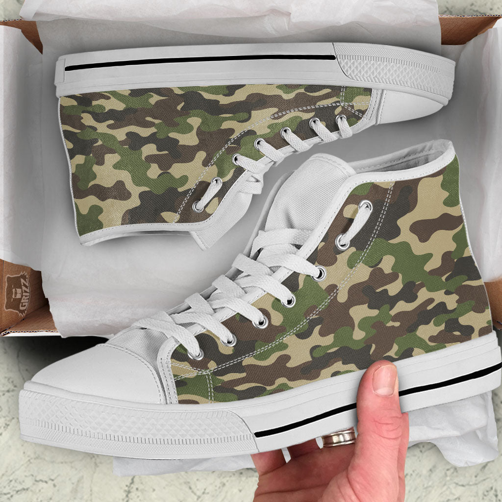Camouflage Jungle Hunting Print White High Top Shoes-grizzshop