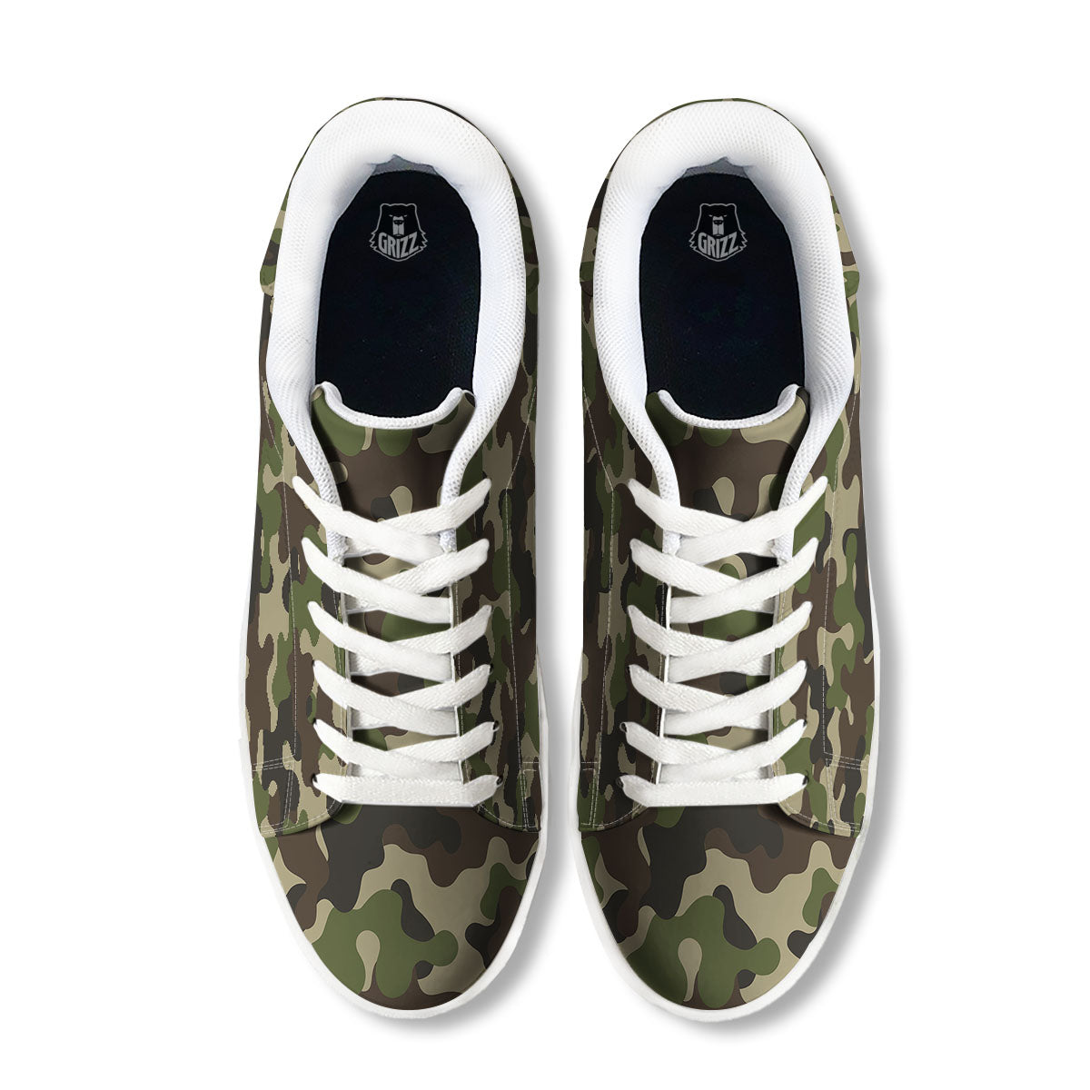 Camouflage Jungle Hunting Print White Low Top Sneakers-grizzshop