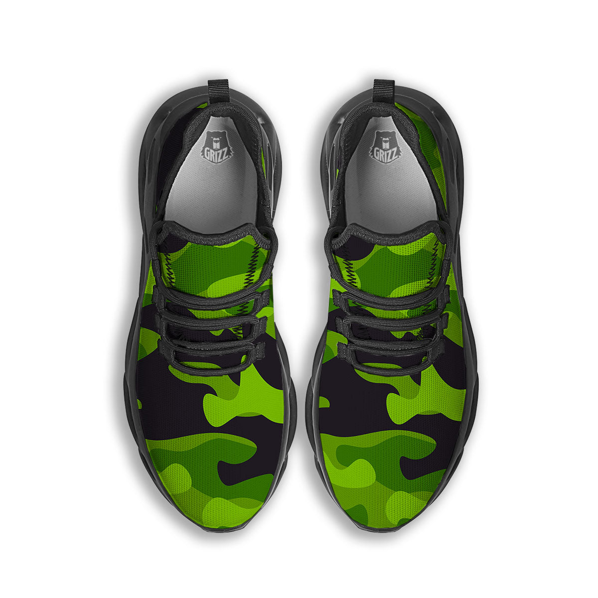 Camouflage Lime Green Print Black Running Shoes-grizzshop