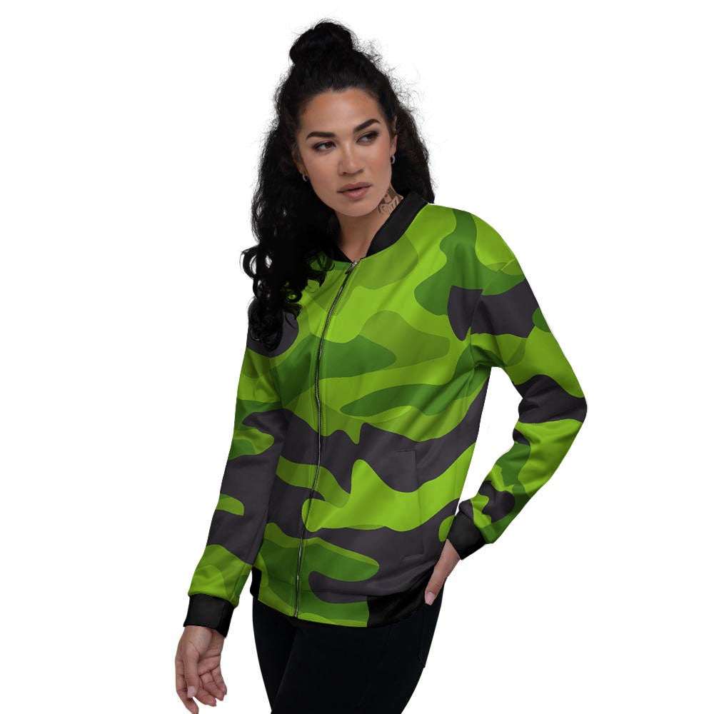 Camouflage Lime Green Print Women's Bomber Jacket-grizzshop
