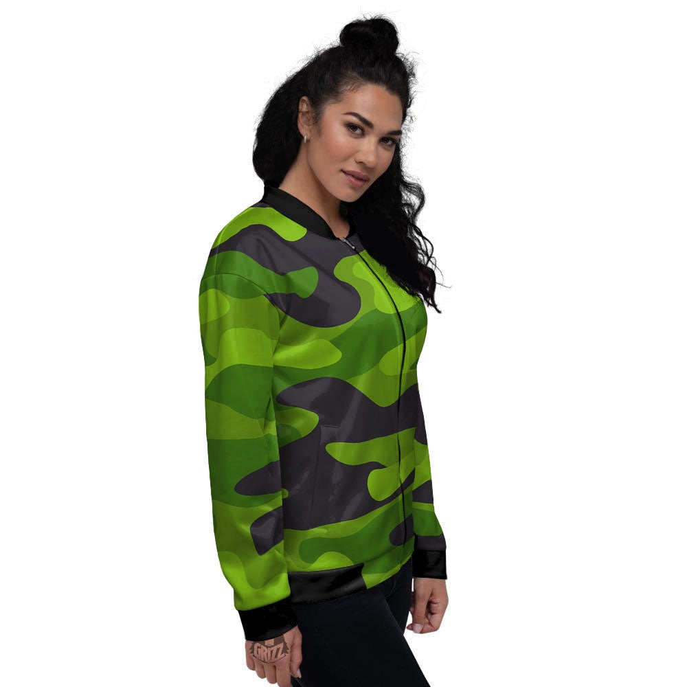Camouflage Lime Green Print Women's Bomber Jacket-grizzshop