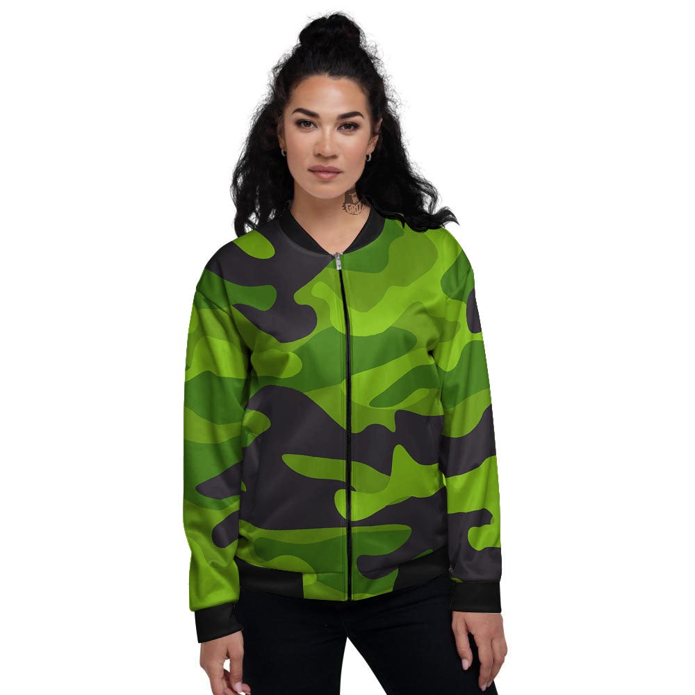 Camouflage Lime Green Print Women's Bomber Jacket-grizzshop