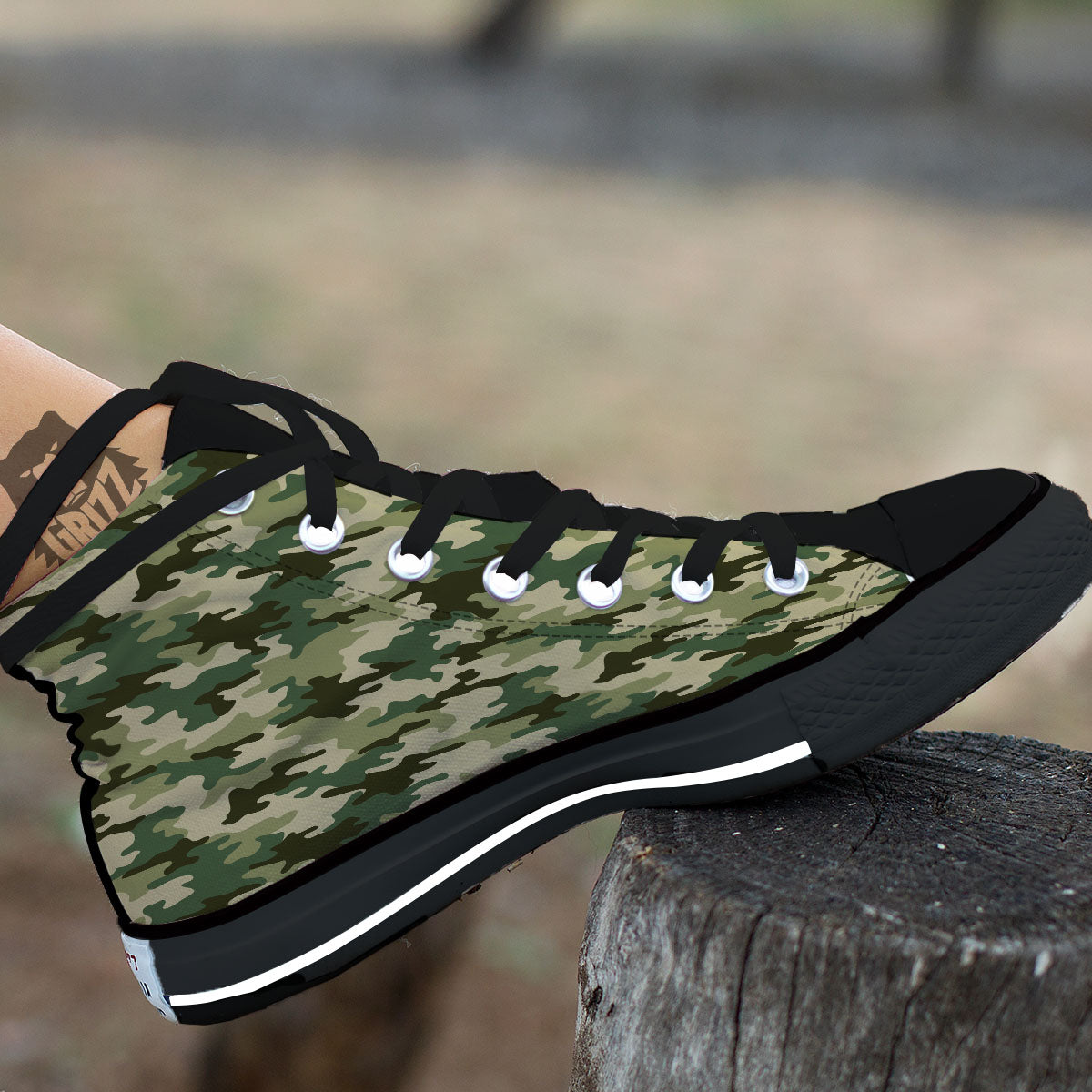 Camouflage Military Green Print High Top Shoes-grizzshop