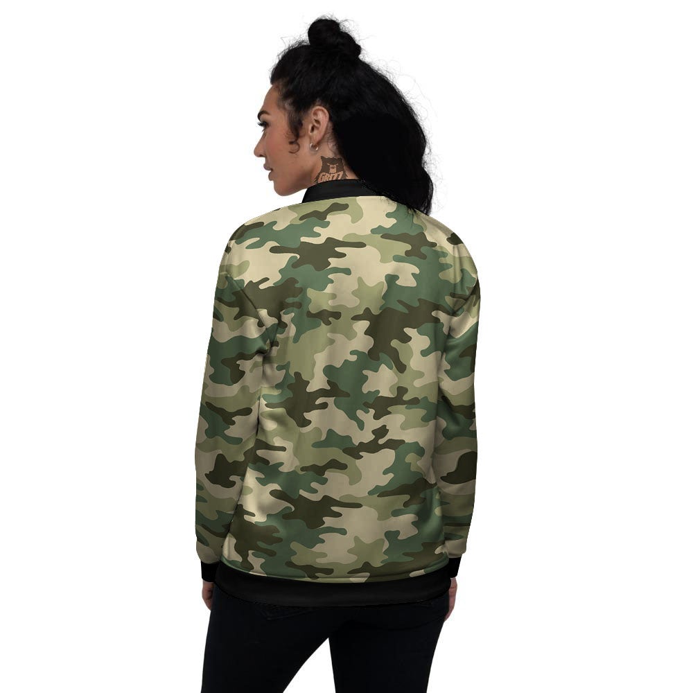 Camouflage Military Green Print Women's Bomber Jacket-grizzshop