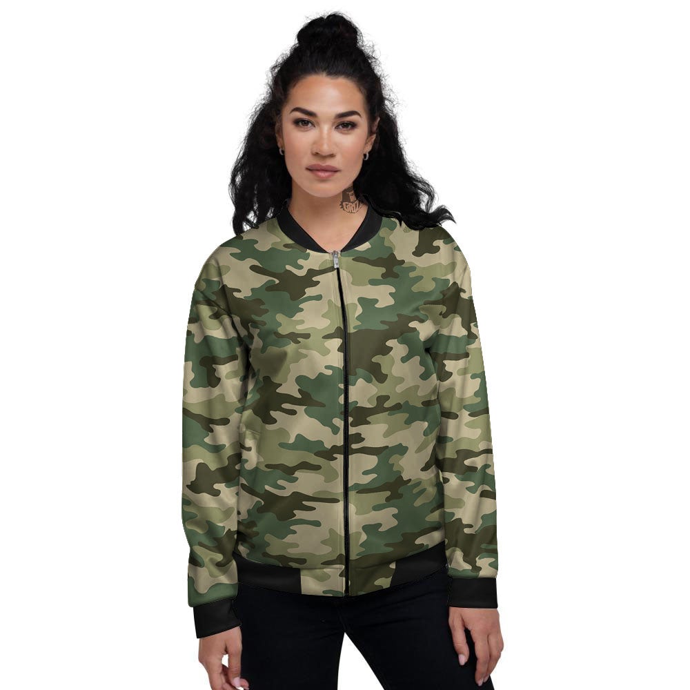 Camouflage Military Green Print Women's Bomber Jacket-grizzshop