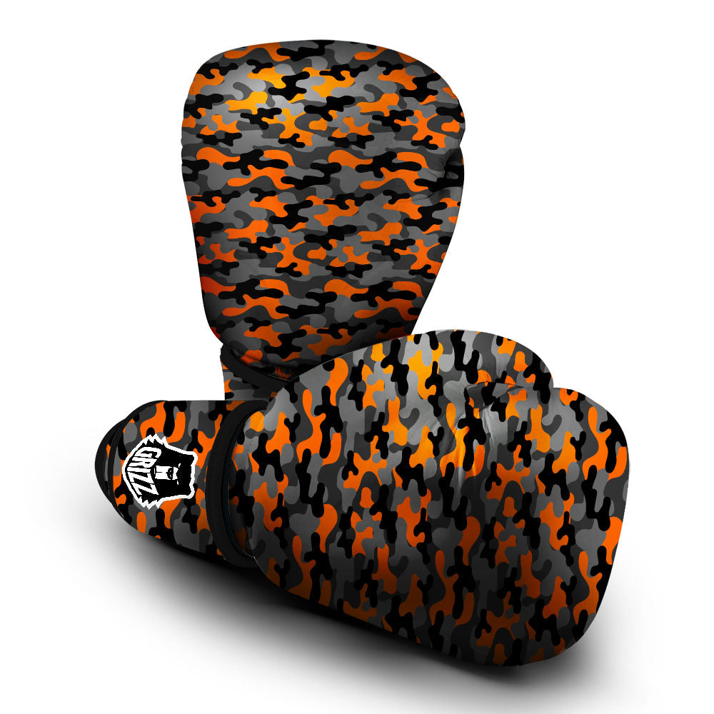 Camouflage Orange And Black Print Boxing Gloves-grizzshop