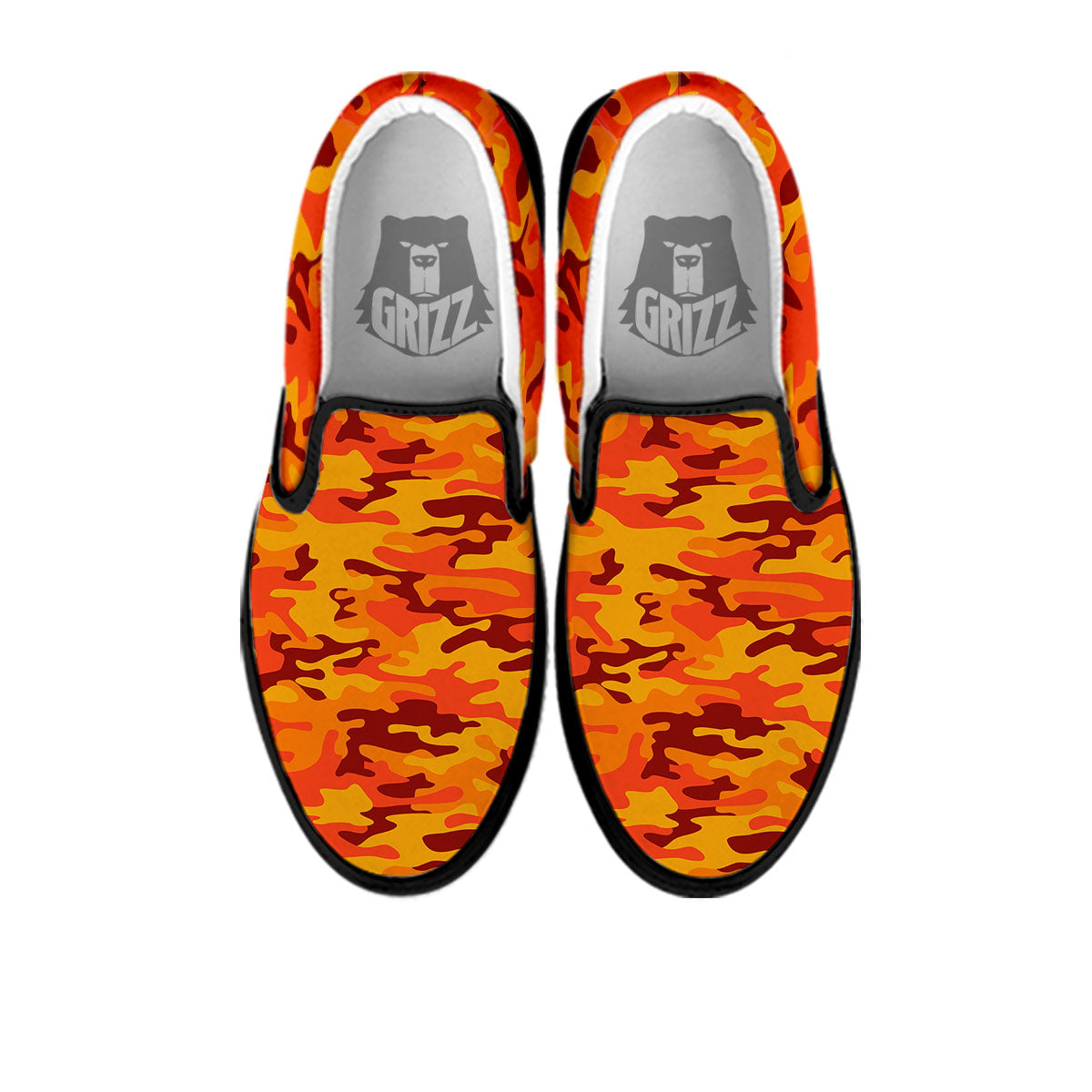 Camouflage Orange Print Black Slip On Shoes-grizzshop