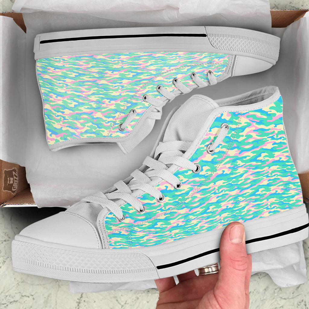 Camouflage Pastel Colors Print Pattern White High Top Shoes-grizzshop