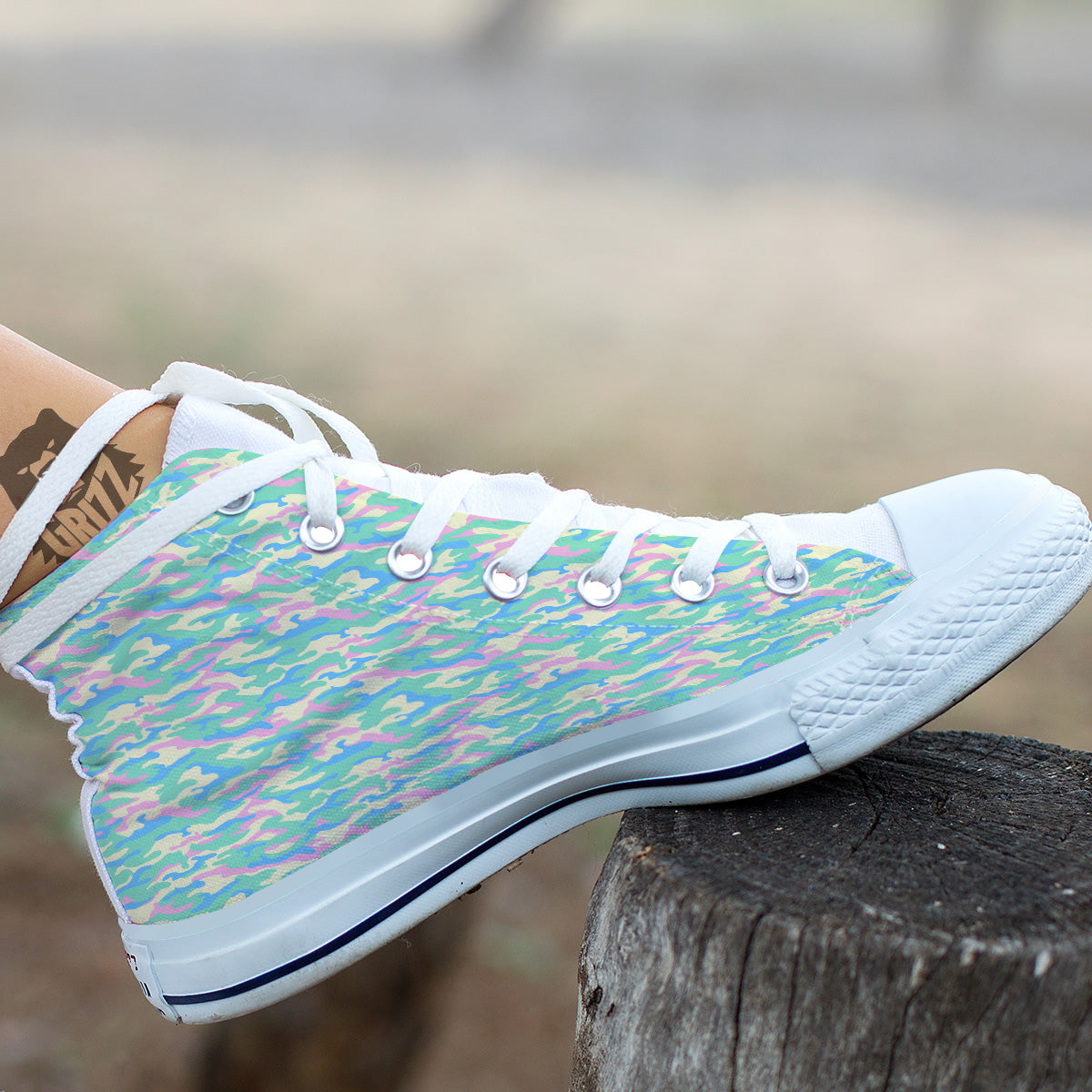 Camouflage Pastel Colors Print Pattern White High Top Shoes-grizzshop