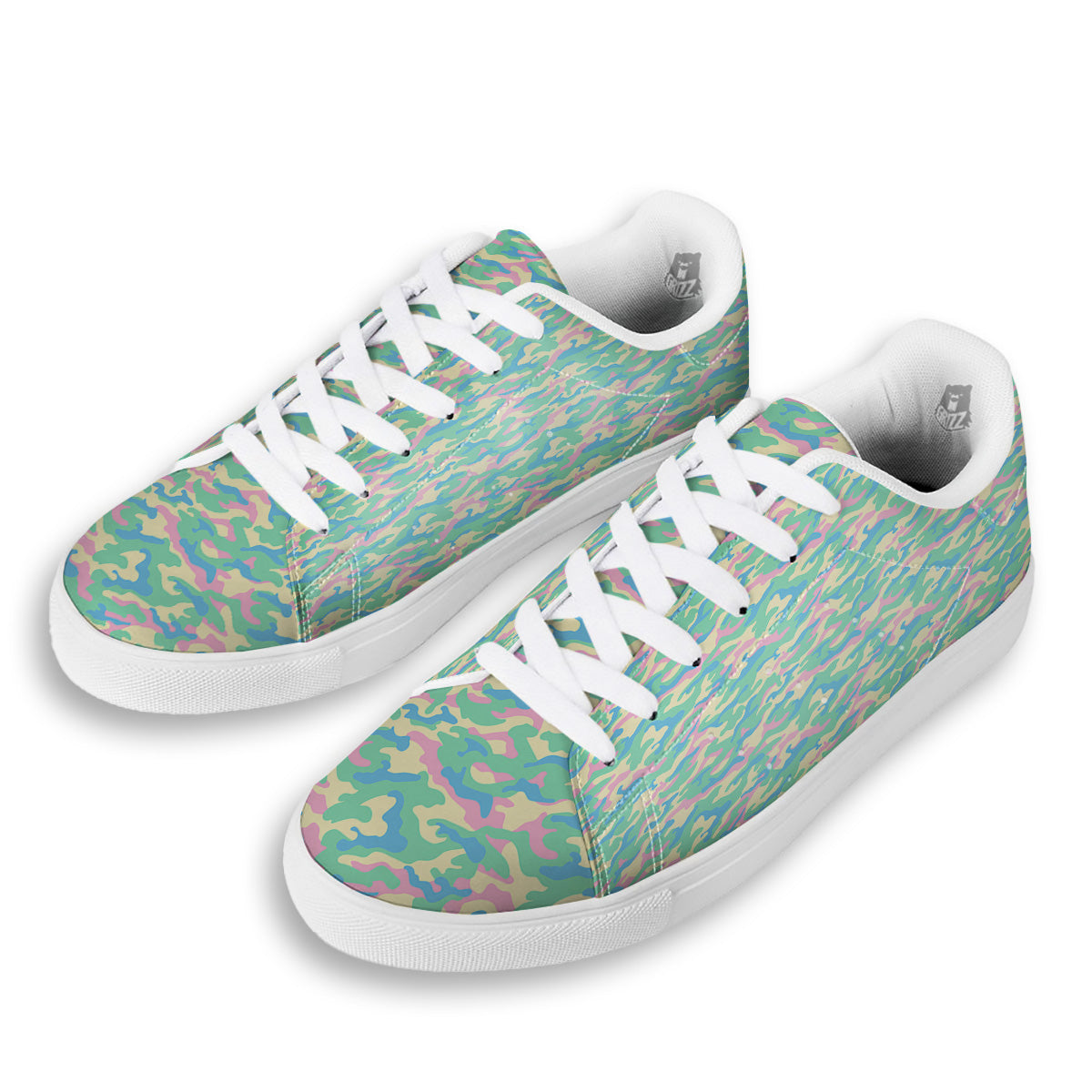 Camouflage Pastel Colors Print Pattern White Low Top Sneakers-grizzshop