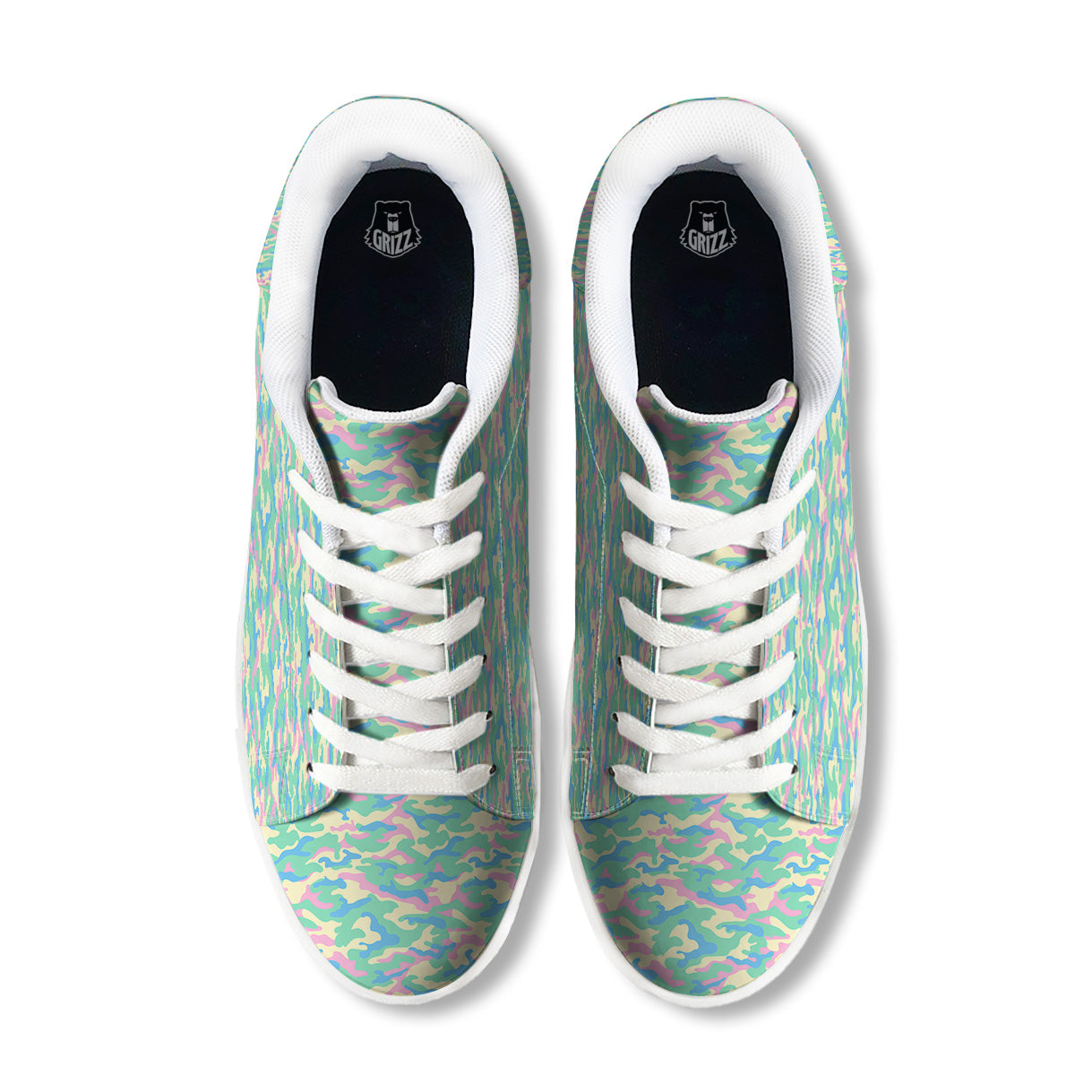 Camouflage Pastel Colors Print Pattern White Low Top Sneakers-grizzshop