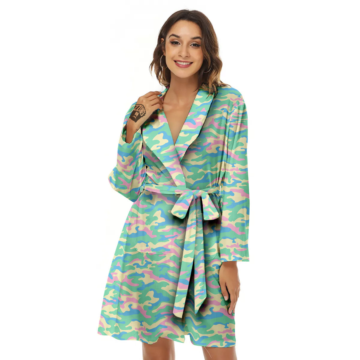 Camouflage Pastel Colors Print Pattern Women's Robe-grizzshop