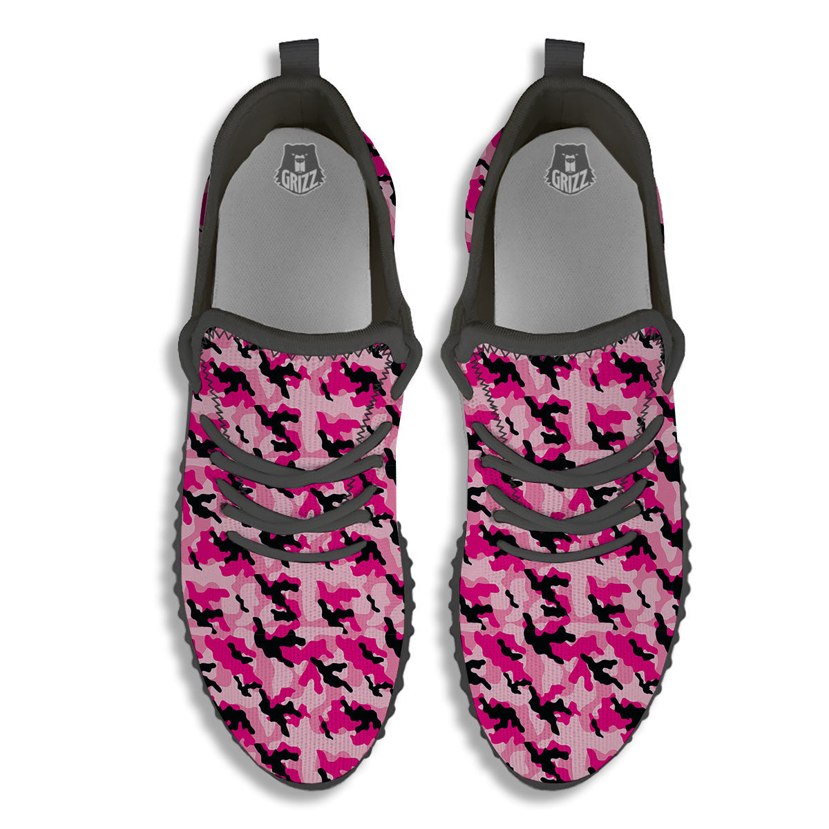 Camouflage Pink And Black Print Black Walking Shoes-grizzshop