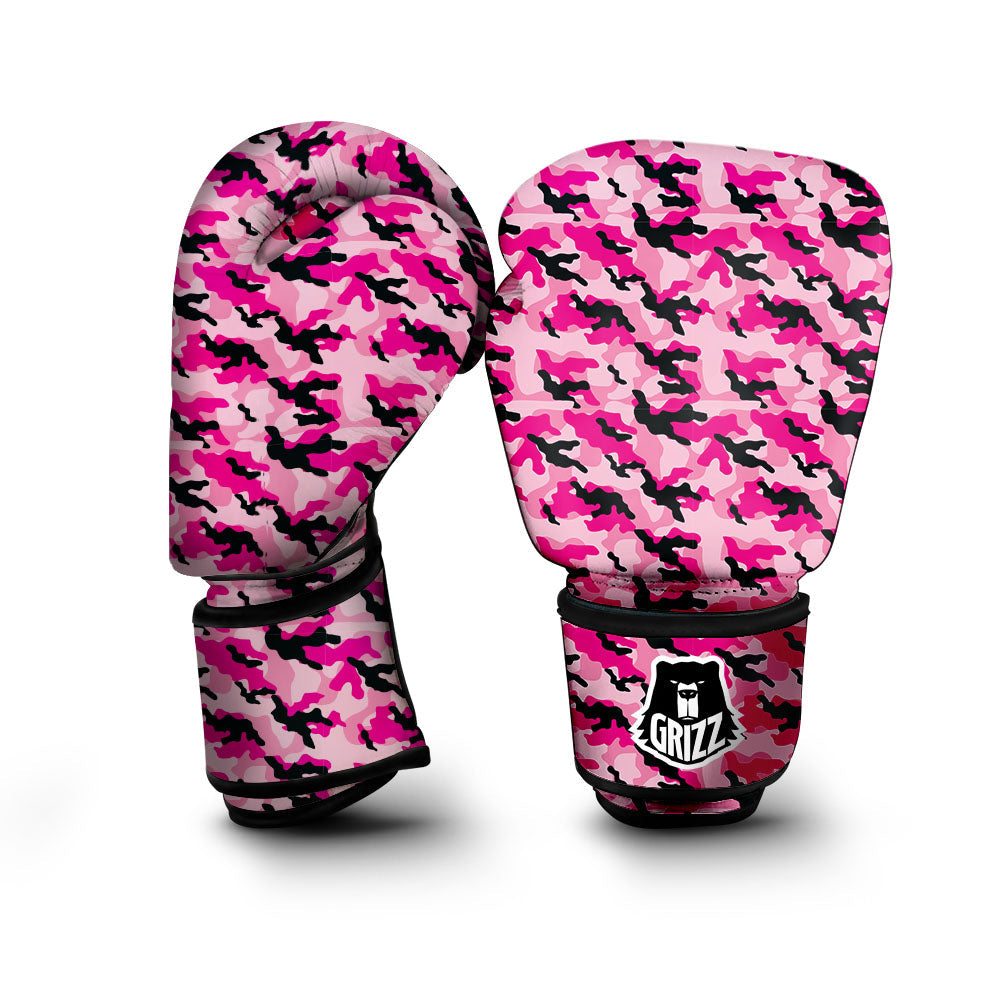 Camouflage Pink And Black Print Boxing Gloves-grizzshop