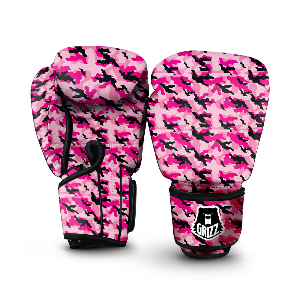 Camouflage Pink And Black Print Boxing Gloves-grizzshop