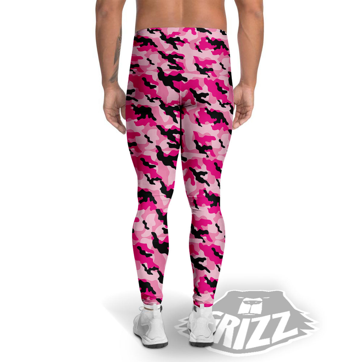 Camouflage Pink And Black Print Men's Leggings-grizzshop