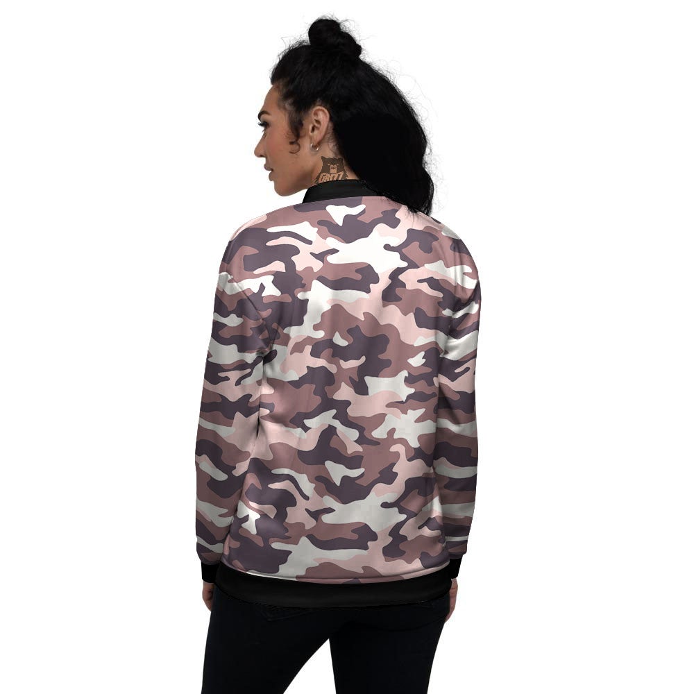 Camouflage Pink Brown Print Women's Bomber Jacket-grizzshop