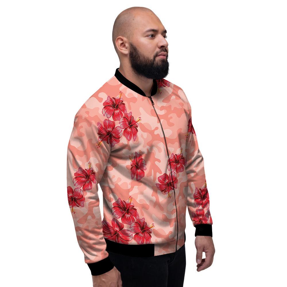 Camouflage Pink Hibiscus Flower Print Pattern Men's Bomber Jacket-grizzshop