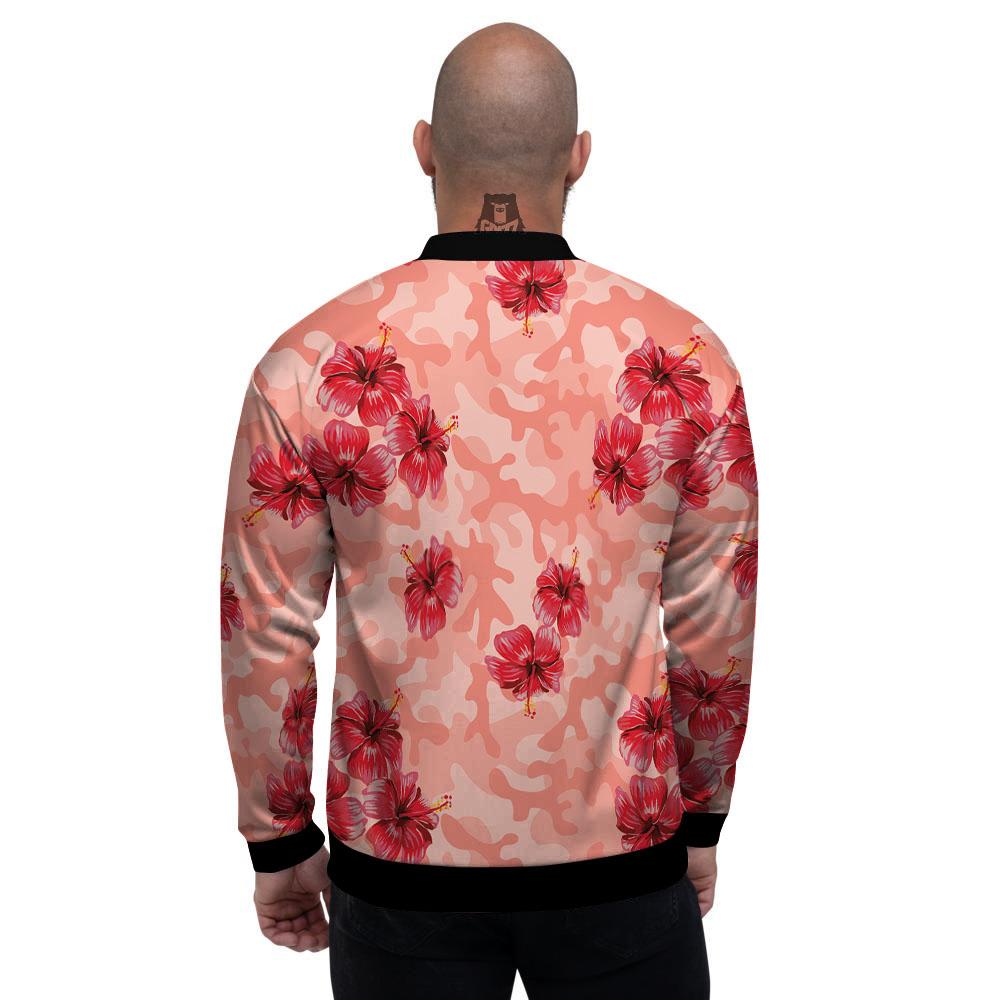 Camouflage Pink Hibiscus Flower Print Pattern Men's Bomber Jacket-grizzshop