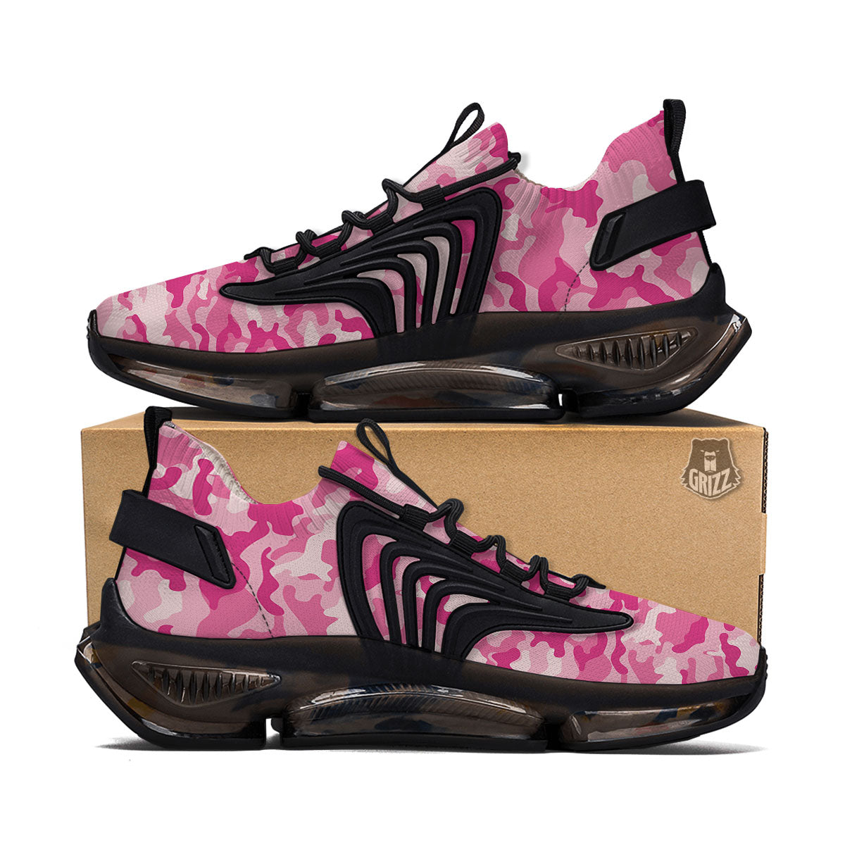 Camouflage Pink Print Pattern Black Gym Shoes-grizzshop