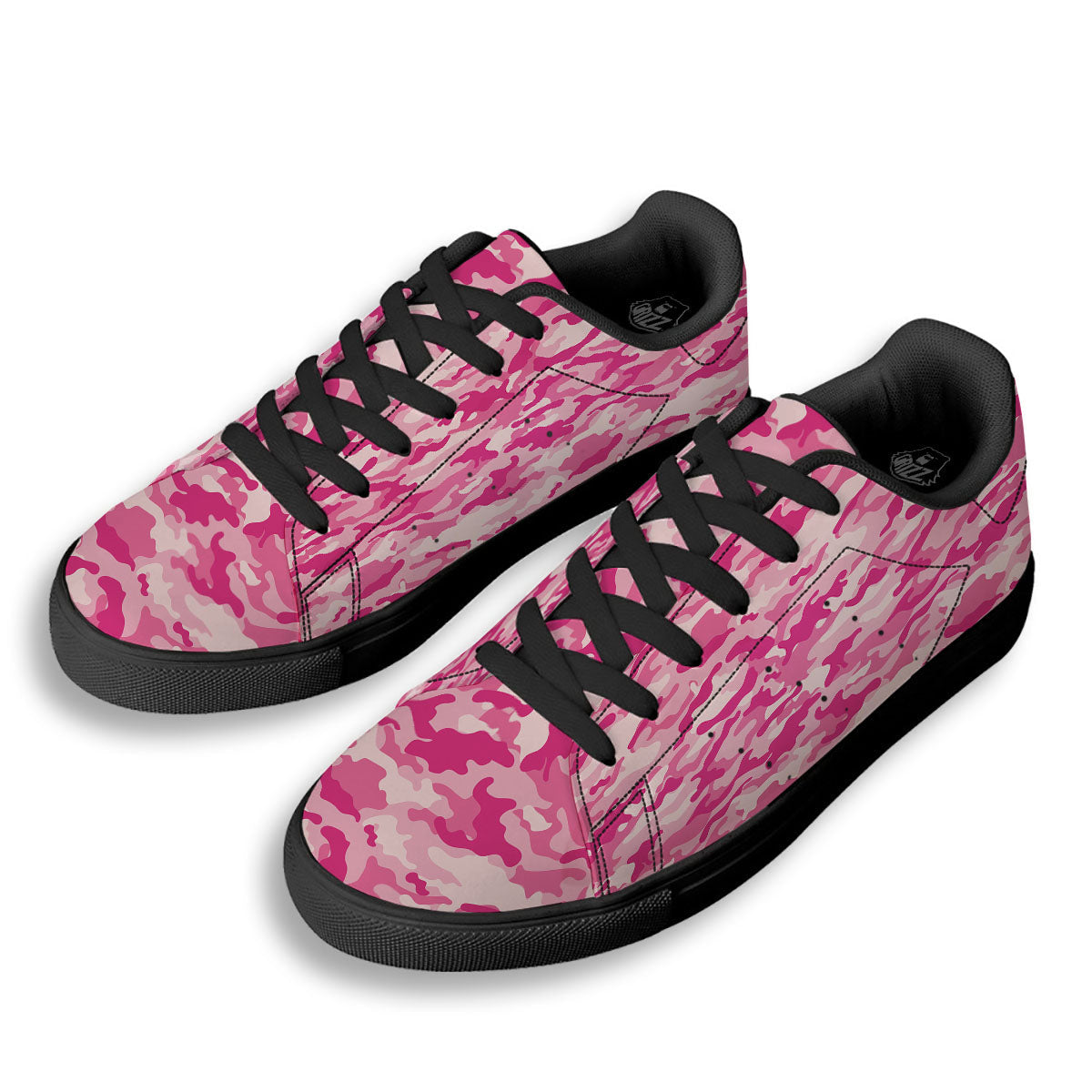 Camouflage Pink Print Pattern Black Low Top Sneakers-grizzshop