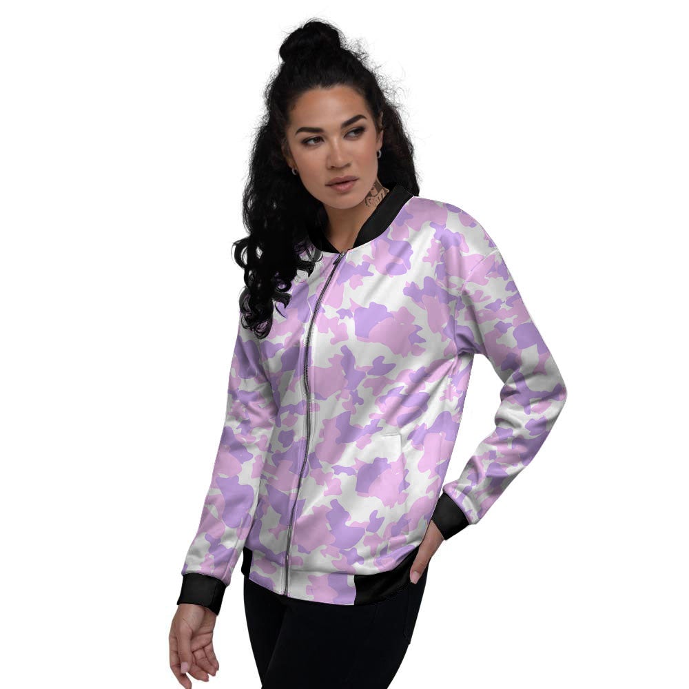 Camouflage Purple Pastel Print Women's Bomber Jacket-grizzshop