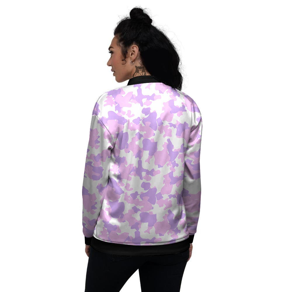 Camouflage Purple Pastel Print Women's Bomber Jacket-grizzshop