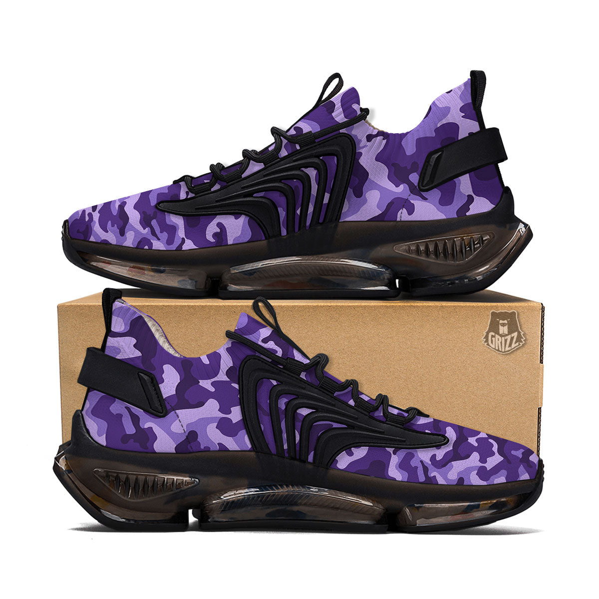 Camouflage Purple Print Pattern Black Gym Shoes-grizzshop