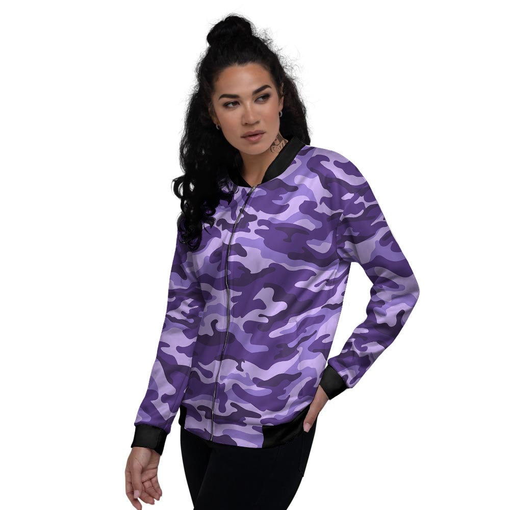 Camouflage Purple Print Pattern Women's Bomber Jacket-grizzshop