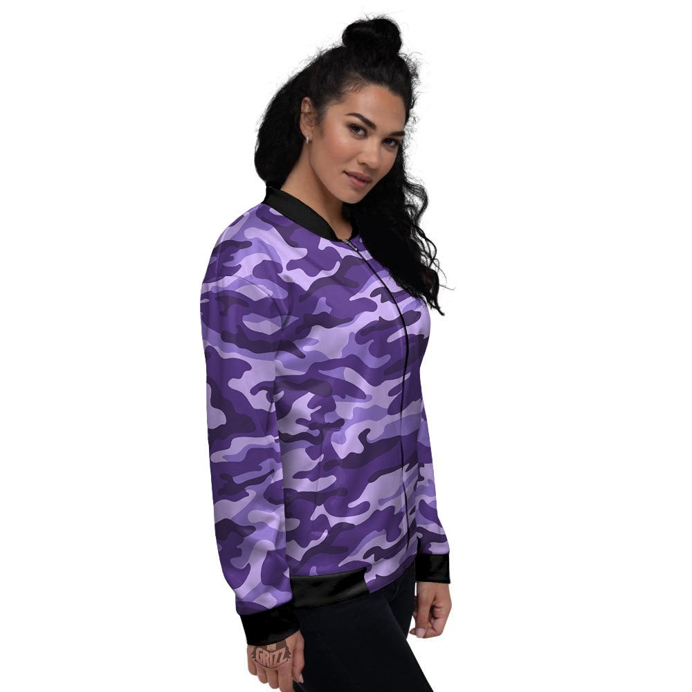 Camouflage Purple Print Pattern Women's Bomber Jacket-grizzshop
