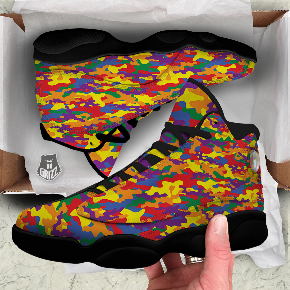 Camouflage Rainbow Print Black Basketball Shoes-grizzshop