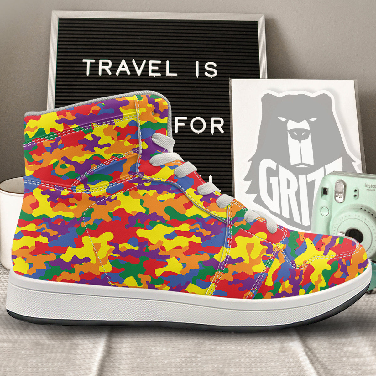 Camouflage Rainbow Print High Top Sneakers-grizzshop