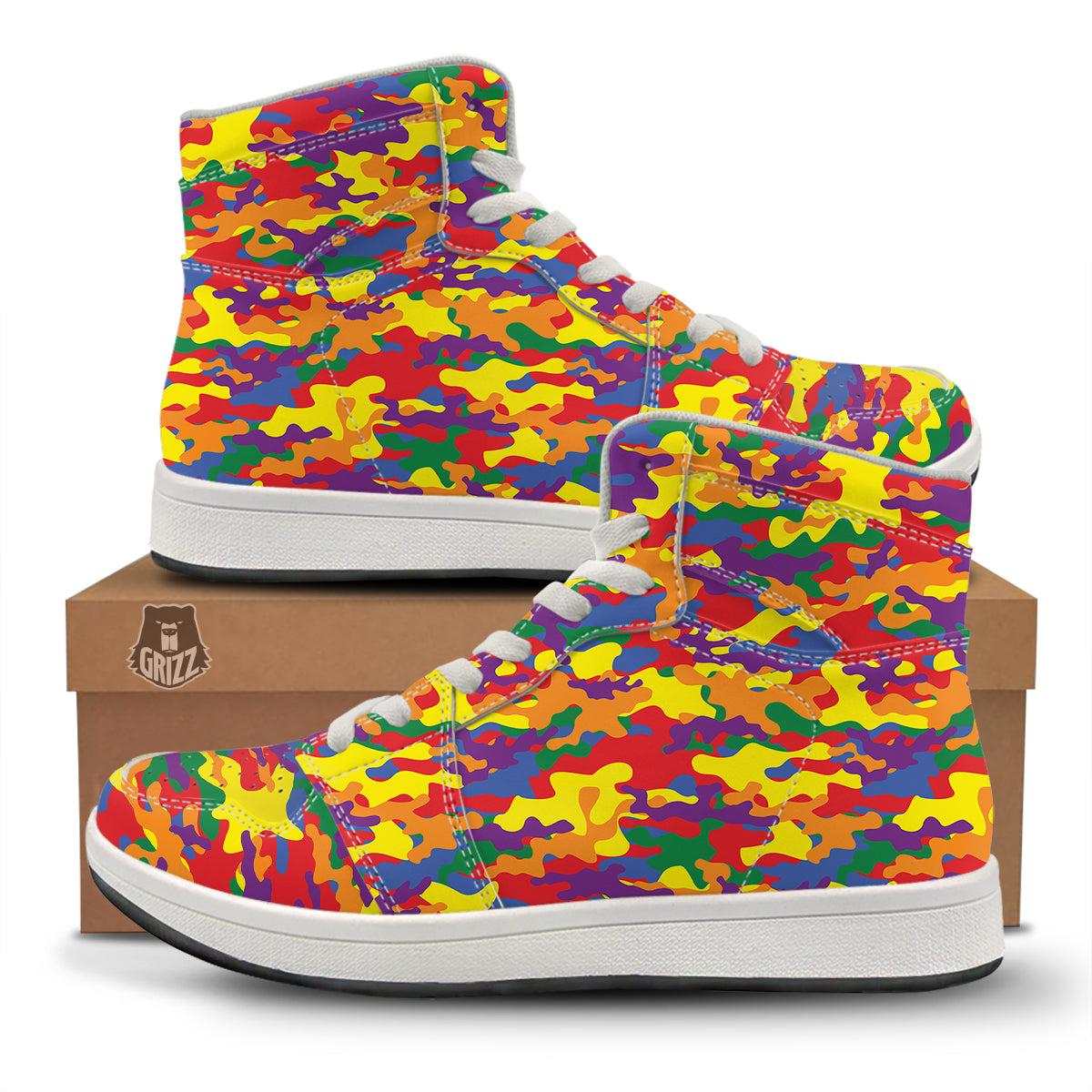 Camouflage Rainbow Print High Top Sneakers-grizzshop